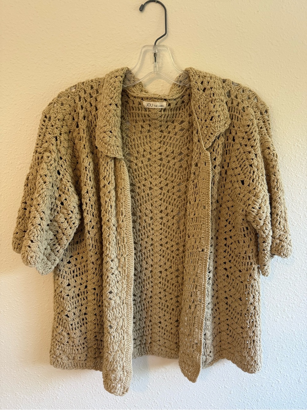 Jou Jou Beige Open-Knit Crochet Cardigan
